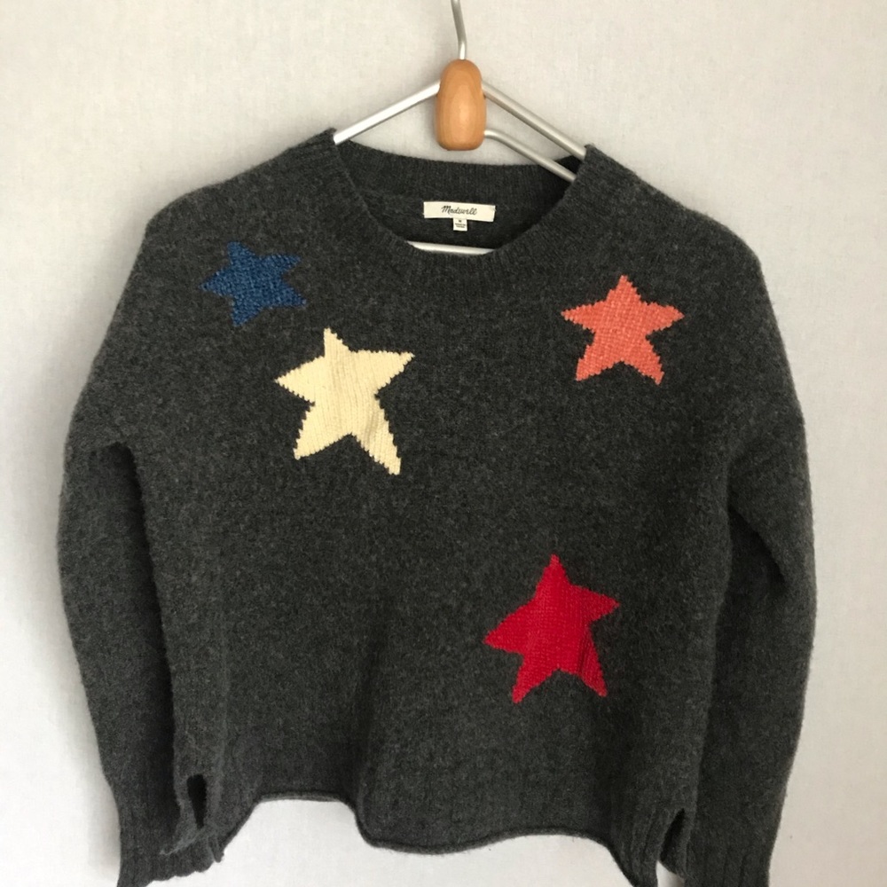 Madewell Gray Sweater with Colorful Stars